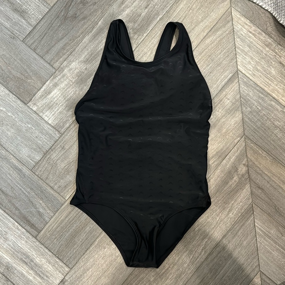 Girls size 12 one piece black swimsuit/bathing suit with removable pads/loners